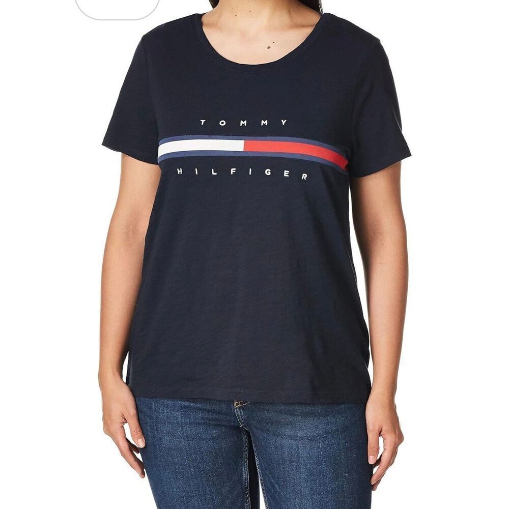 Tommy Hilfiger Adaptive t-shirt navy blue with embroidered striped logo - M